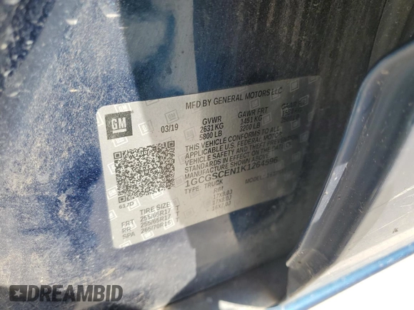 2019 Chevrolet Colorado 2WD LT with VIN 1GCGSCEN1K1264596, listed as a Copart auction lot 53326645 with 119,274 mi miles and Salvage Title. Bid and sale history available at DreamBid. Image 12.