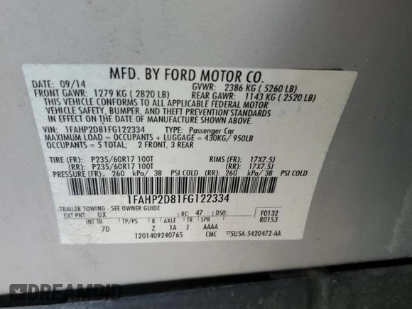2015 Ford Taurus SE with VIN 1FAHP2D81FG122334, listed as a Copart auction lot 49671265 with 80,954 mi miles and Salvage Title. Bid and sale history available at carsss.com. Image 12.