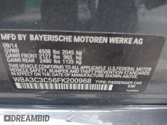 2015 BMW 3 Series 320i xDrive z VIN WBA3C3C56FK200968, wystawiony jako IAAI lot #42597719 z przebiegiem 160 922 mil mil oraz . Historia ofert i sprzedaży dostępna na DreamBid. Obrazek 9.