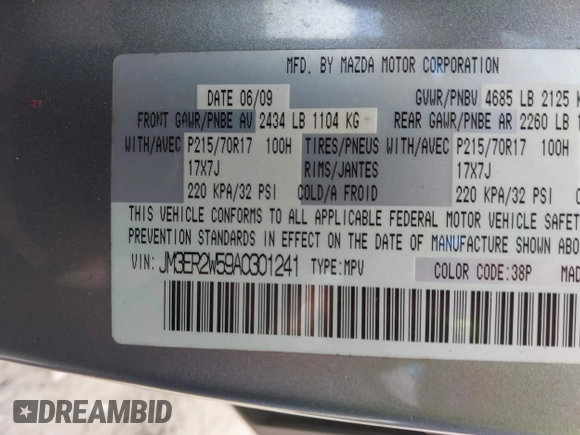 2010 Mazda CX-7 Sport z VIN JM3ER2W59A0301241, wystawiony jako IAAI lot #42215731 z przebiegiem 172 716 mil mil oraz . Historia ofert i sprzedaży dostępna na DreamBid. Obrazek 9.