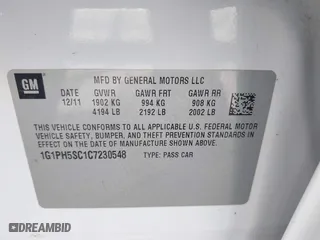2012 Chevrolet Cruze LTZ with VIN 1G1PH5SC1C7230548, listed as a IAAI auction lot 41885835 with 195,749 mi miles. Bid and sale history available at carsss.com. Image 9.