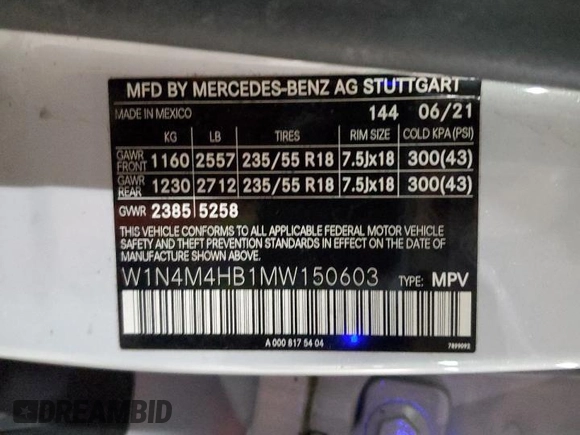 2021 Mercedes-Benz GLB 250 z VIN W1N4M4HB1MW150603, wystawiony jako Copart lot #84561174 z przebiegiem 35 063 mil mil oraz Nie do naprawy • Non repairable. Historia ofert i sprzedaży dostępna na DreamBid. Obrazek 13.