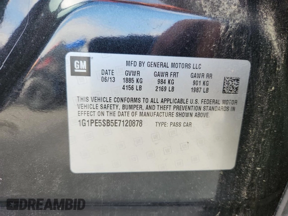 2014 Chevrolet Cruze 2LT z VIN 1G1PE5SB5E7120878, wystawiony jako Copart lot #58624755 z przebiegiem 121 644 mil mil oraz Szkoda całkowita • Salvage title. Historia ofert i sprzedaży dostępna na DreamBid. Obrazek 12.