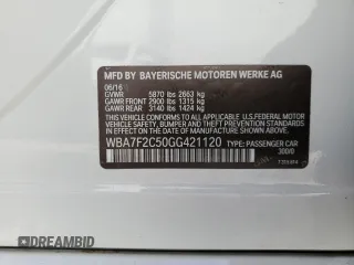 2016 BMW 7 Series 750i xDrive z VIN WBA7F2C50GG421120, wystawiony jako Copart lot #75668694 z przebiegiem 83 178 mil mil oraz Szkoda całkowita • Salvage title. Historia ofert i sprzedaży dostępna na DreamBid. Obrazek 12.