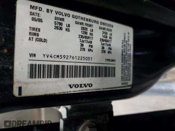 2006 Volvo XC90 with VIN YV4CM592761225051, listed as a Copart auction lot 52163645 with 224,410 mi miles and Clean Title. Bid and sale history available at DreamBid. Image 12.