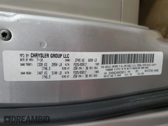 2010 Dodge Grand Caravan Crew with VIN 2D4RN6DX9AR390514, listed as a Copart auction lot 50906305 with 102,729 mi miles and Clean Title. Bid and sale history available at DreamBid. Image 13.