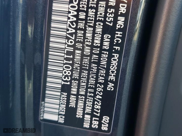 2018 Porsche Panamera with VIN WP0AA2A79JL110831, listed as a Copart auction lot 43631844 with 16,525 mi miles. Bid and sale history available at carsss.com. Image 12.