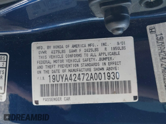 2002 Acura CL with VIN 19UYA42472A001930, listed as a IAAI auction lot 42008990 with 180,327 mi miles. Bid and sale history available at carsss.com. Image 9.