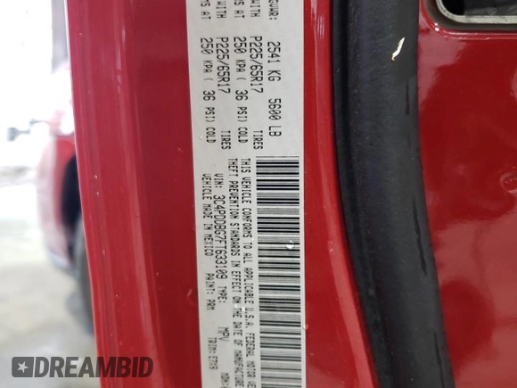 2015 Dodge Journey SXT with VIN 3C4PDDBG7FT633109, listed as a Copart auction lot 51609835 with 102,863 mi miles and Salvage title. Bid and sale history available at DreamBid. Image 13.