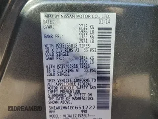 2014 Nissan Pathfinder S z VIN 5N1AR2MN4EC661222, wystawiony jako Copart lot #76400724 z przebiegiem 114 269 mil mil oraz Szkoda całkowita • Salvage title. Historia ofert i sprzedaży dostępna na DreamBid. Obrazek 13.