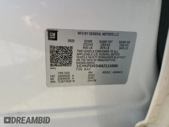 2021 Cadillac XT6 Premium Luxury with VIN 1GYKPDRS4MZ115888, listed as a Copart auction lot 88755015 with 123,314 mi miles and Salvage title. Bid and sale history available at DreamBid. Image 14.