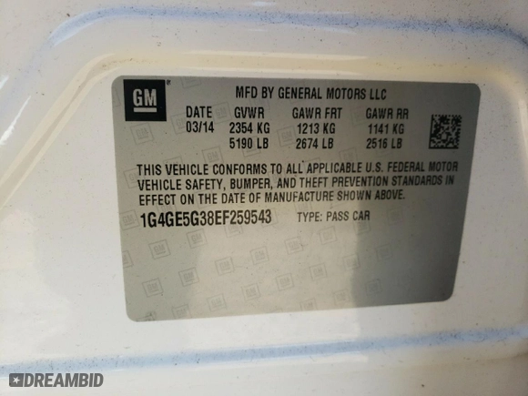 2014 Buick LaCrosse Premium I with VIN 1G4GE5G38EF259543, listed as a Copart auction lot 75296114 with 168,143 mi miles and Salvage Title. Bid and sale history available at carsss.com. Image 14.