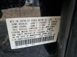 2006 Acura RL with VIN JH4KB16586C003133, listed as a Copart auction lot 63238494 with 228,039 mi miles and Salvage Title. Bid and sale history available at DreamBid. Image 12.