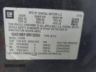 2011 GMC Yukon XL Denali with VIN 1GKS1MEF1BR102890, listed as a IAAI auction lot 41589064 with 264,322 mi miles. Bid and sale history available at carsss.com. Image 9.