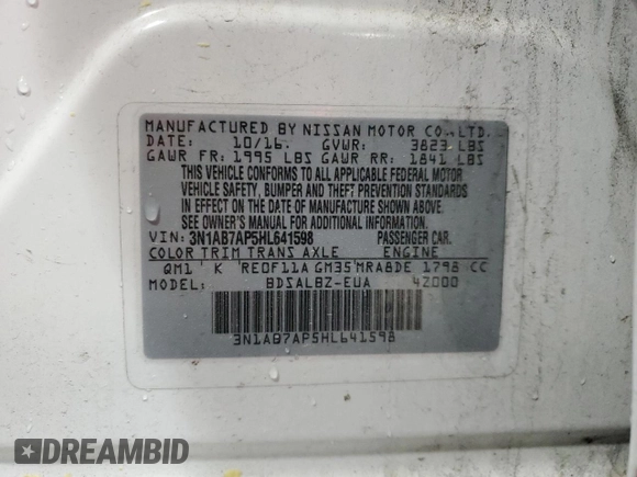 2017 Nissan Sentra SV with VIN 3N1AB7AP5HL641598, listed as a Copart auction lot 51450245 with 131,993 mi miles and Salvage Title. Bid and sale history available at carsss.com. Image 12.