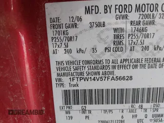 2007 Ford F-150 XLT with VIN 1FTPW14V57FA56628, listed as a IAAI auction lot 42103571 with 125,537 mi miles. Bid and sale history available at carsss.com. Image 9.