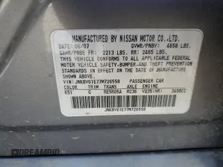 2007 Infiniti G35 Journey with VIN JNKBV61E77M726558, listed as a Copart auction lot 52206864 with 63,670 mi miles and Salvage Title. Bid and sale history available at DreamBid. Image 12.