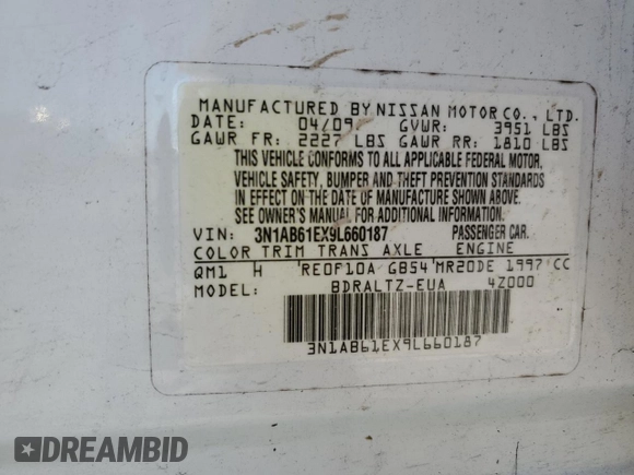 2009 Nissan Sentra FE+ with VIN 3N1AB61EX9L660187, listed as a Copart auction lot 52014625 with Not Provided miles and Salvage Title. Bid and sale history available at DreamBid. Image 13.