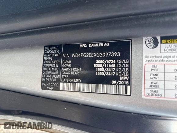 2016 Mercedes-Benz Metris Passenger with VIN WD4PG2EEXG3097393, listed as a IAAI auction lot 42559291 with 163,780 mi miles and . Bid and sale history available at DreamBid. Image 9.