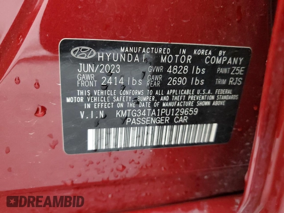 2023 Genesis G70 2.0T with VIN KMTG34TA1PU129659, listed as a Copart auction lot 54751764 with Not Provided miles and Non Repairable. Bid and sale history available at DreamBid. Image 12.