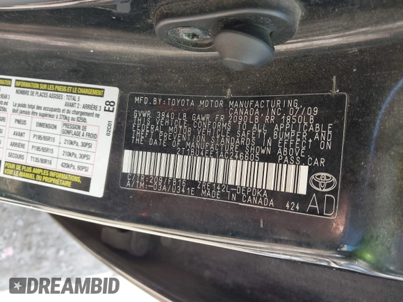 2010 Toyota Corolla with VIN 2T1BU4EE1AC246605, listed as a IAAI auction lot 42104102 with 227,833 mi miles. Bid and sale history available at carsss.com. Image 9.
