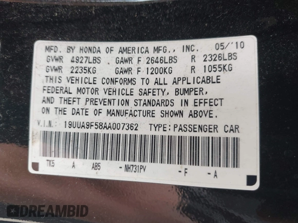 2010 Acura TL Technology z VIN 19UUA9F58AA007362, wystawiony jako IAAI lot #42439114 z przebiegiem 167 936 mil mil oraz . Historia ofert i sprzedaży dostępna na DreamBid. Obrazek 9.