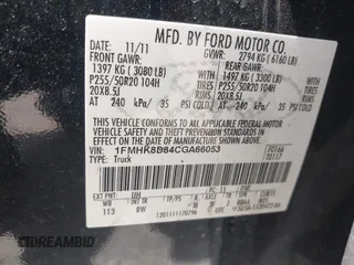 2012 Ford Explorer XLT with VIN 1FMHK8D84CGA66053, listed as a IAAI auction lot 42122087 with 204,812 mi miles and . Bid and sale history available at DreamBid. Image 9.