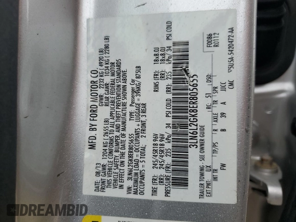 2014 Lincoln MKZ z VIN 3LN6L2GK8ER805655, wystawiony jako Copart lot #58504055 z przebiegiem 119 317 mil mil oraz Szkoda całkowita • Salvage title. Historia ofert i sprzedaży dostępna na DreamBid. Obrazek 13.
