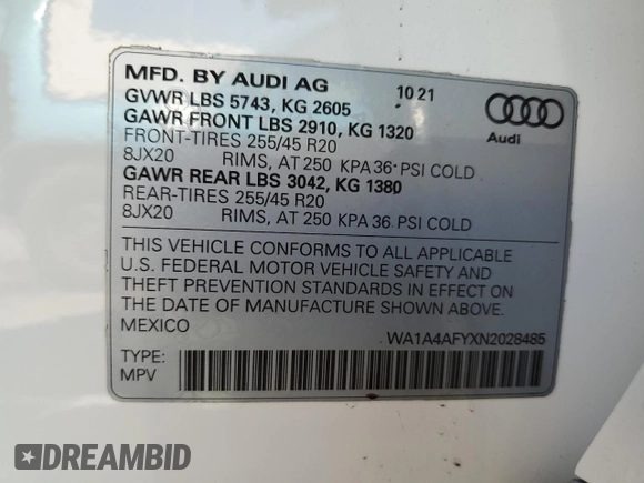 2022 Audi SQ5 Premium with VIN WA1A4AFYXN2028485, listed as a Copart auction lot 69075494 with 24,526 mi miles and Salvage Title. Bid and sale history available at DreamBid. Image 14.
