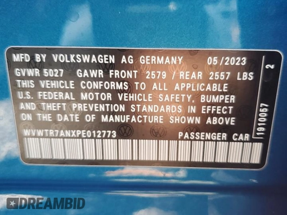2023 Volkswagen Arteon SEL Premium R-Line with VIN WVWTR7ANXPE012773, listed as a Copart auction lot 74358314 with Not provided miles and Non repairable. Bid and sale history available at DreamBid. Image 13.