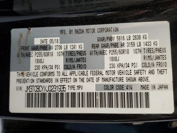 2018 Mazda CX-9 Touring with VIN JM3TCBCYXJ0231935, listed as a Copart auction lot 56202025 with 176,008 mi miles and Salvage title. Bid and sale history available at DreamBid. Image 14.