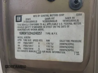 2004 Chevrolet Tahoe LT z VIN 1GNEK13Z84J240257, wystawiony jako IAAI lot #42313270 z przebiegiem 471 223 mil mil oraz . Historia ofert i sprzedaży dostępna na DreamBid. Obrazek 9.