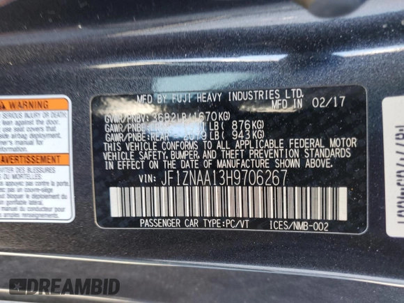 2017 Toyota 86 with VIN JF1ZNAA13H9706267, listed as a Copart auction lot 87099494 with 91,137 mi miles and Salvage Title. Bid and sale history available at carsss.com. Image 12.