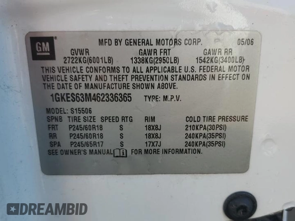 2006 GMC Envoy Denali with VIN 1GKES63M462336365, listed as a Copart auction lot 44965085 with 189,726 mi miles and Salvage Title. Bid and sale history available at carsss.com. Image 13.