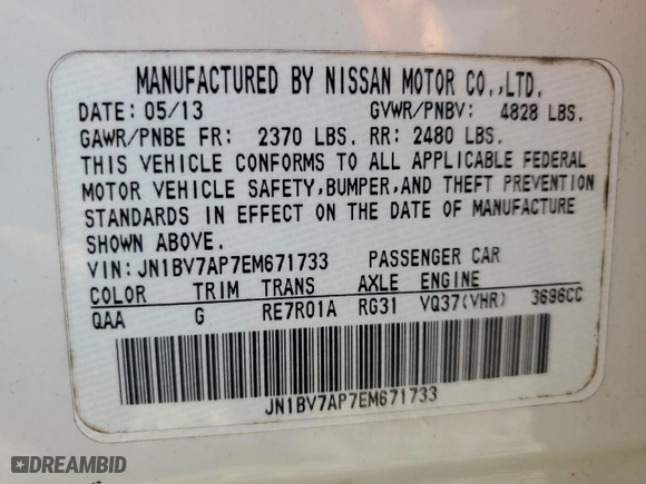 2014 Infiniti Q50 Premium with VIN JN1BV7AP7EM671733, listed as a Copart auction lot 72048364 with 150,783 mi miles and Non Repairable. Bid and sale history available at carsss.com. Image 13.