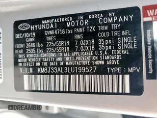 2020 Hyundai Tucson Sport с VIN KM8J33AL3LU199527, выставлен на аукционе Copart как лот 60246005 с пробегом 66 216 миль миль и Списание • Salvage title. История ставок и продаж доступна на DreamBid. Изображение 14.