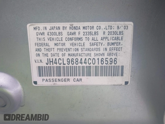 2004 Acura TSX with VIN JH4CL96844C016596, listed as a IAAI auction lot 40133631 with 203,867 mi miles. Bid and sale history available at carsss.com. Image 9.