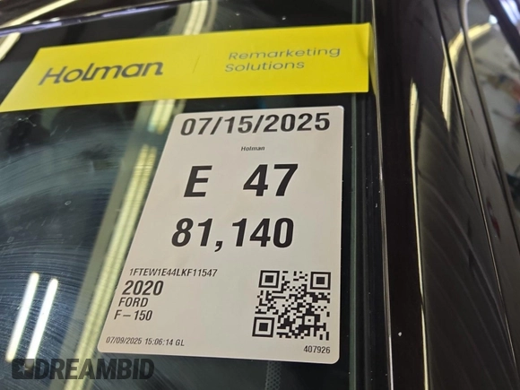 2020 Ford F-150 XL with VIN 1FTEW1E44LKF11547, listed as a IAAI auction lot 42706040 with 81,140 mi miles and . Bid and sale history available at DreamBid. Image 6.