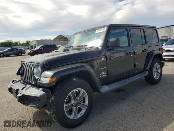 2019 Jeep Wrangler Unlimited Sahara z VIN 1C4HJXEN0KW588687, wystawiony jako Copart lot #52812895 z przebiegiem 91 486 mil mil oraz Szkoda całkowita • Salvage title. Historia ofert i sprzedaży dostępna na DreamBid. Obrazek 1.