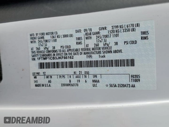 2018 Ford F-150 XL with VIN 1FTMF1CB3JKF66162, listed as a Copart auction lot 49882955 with 98,868 mi miles and Salvage Title. Bid and sale history available at carsss.com. Image 12.