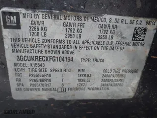 2015 Chevrolet Silverado 1500 LT with VIN 3GCUKRECXFG104194, listed as a IAAI auction lot 41029090 with 149,530 mi miles. Bid and sale history available at carsss.com. Image 9.