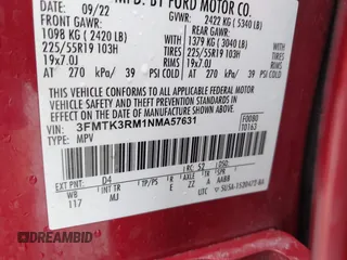 2022 Ford Mustang Mach-E Premium с VIN 3FMTK3RM1NMA57631, выставлен на аукционе IAAI как лот 42369574 с пробегом 108 893 миль миль и . История ставок и продаж доступна на DreamBid. Изображение 9.
