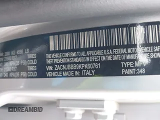 2019 Jeep Renegade Latitude z VIN ZACNJBBB9KPK60761, wystawiony jako IAAI lot #41769316 z przebiegiem 79 505 mil mil oraz . Historia ofert i sprzedaży dostępna na DreamBid. Obrazek 9.