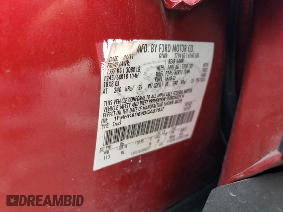 2011 Ford Explorer XLT с VIN 1FMHK8D89BGA57637, выставлен на аукционе Copart как лот 63383205 с пробегом 210 315 миль миль и Чистый • Clean title. История ставок и продаж доступна на DreamBid. Изображение 13.
