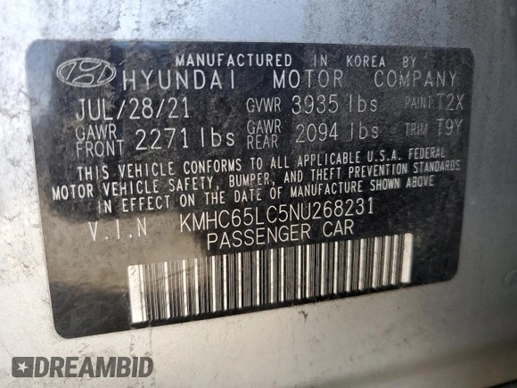 2022 Hyundai Ioniq Blue with VIN KMHC65LC5NU268231, listed as a Copart auction lot 51711085 with 186,180 mi miles and Salvage title. Bid and sale history available at DreamBid. Image 12.