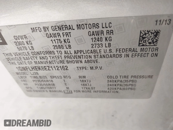 2014 Chevrolet Equinox LTZ with VIN 1GNFLHEK8EZ112162, listed as a IAAI auction lot 41690738 with 141,722 mi miles. Bid and sale history available at carsss.com. Image 9.