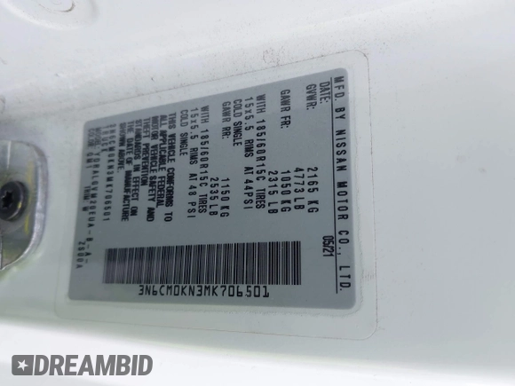 2021 Nissan NV200 SV z VIN 3N6CM0KN3MK706501, wystawiony jako IAAI lot #42262247 z przebiegiem 96 026 mil mil oraz . Historia ofert i sprzedaży dostępna na DreamBid. Obrazek 9.
