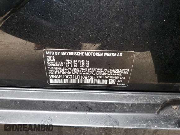 2020 BMW 3 Series M340i xDrive with VIN WBA5U9C01LFH09435, listed as a Copart auction lot 47883435 with Not Provided miles and Salvage Title. Bid and sale history available at DreamBid. Image 14.