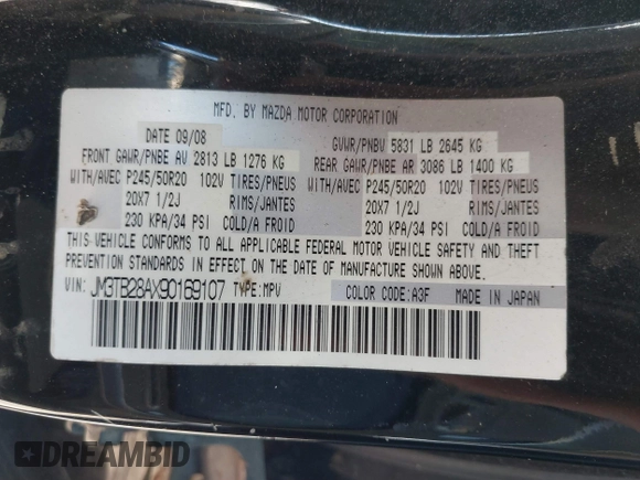 2009 Mazda CX-9 Touring z VIN JM3TB28AX90169107, wystawiony jako IAAI lot #41165906 z przebiegiem 236 346 mil mil oraz . Historia ofert i sprzedaży dostępna na DreamBid. Obrazek 9.
