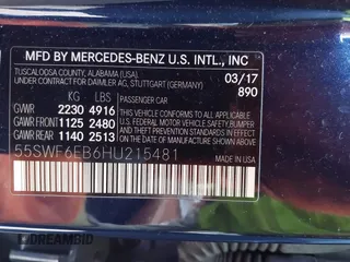 2017 Mercedes-Benz C 43 AMG with VIN 55SWF6EB6HU215481, listed as a IAAI auction lot 41660762 with 105,493 mi miles and . Bid and sale history available at DreamBid. Image 9.
